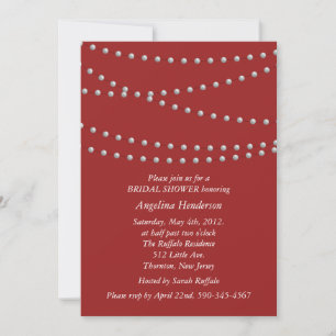 Strands of Pearls on Red Bridal Shower Invitation