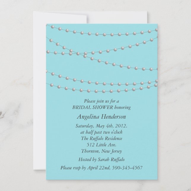 Strands of Pearls on Turquoise Bridal Shower Invitation (Front)
