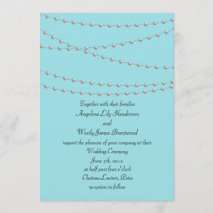 Strands of Pearls on Turquoise Wedding Invitation