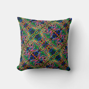Strange and twist mirrored colourful lines on blac throw pillow