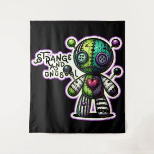 Strange and Unusual Purple Green Heart Voodoo Bear Tapestry