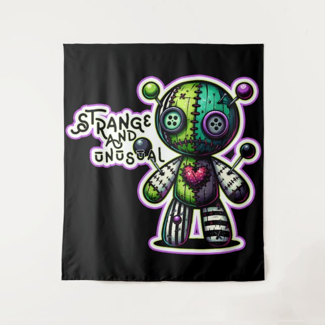 Strange and Unusual Purple Green Heart Voodoo Bear Tapestry (Front)