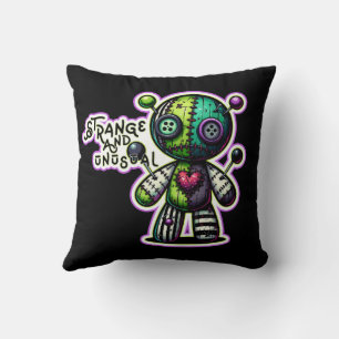 Strange and Unusual Purple Green Heart Voodoo Bear Throw Pillow