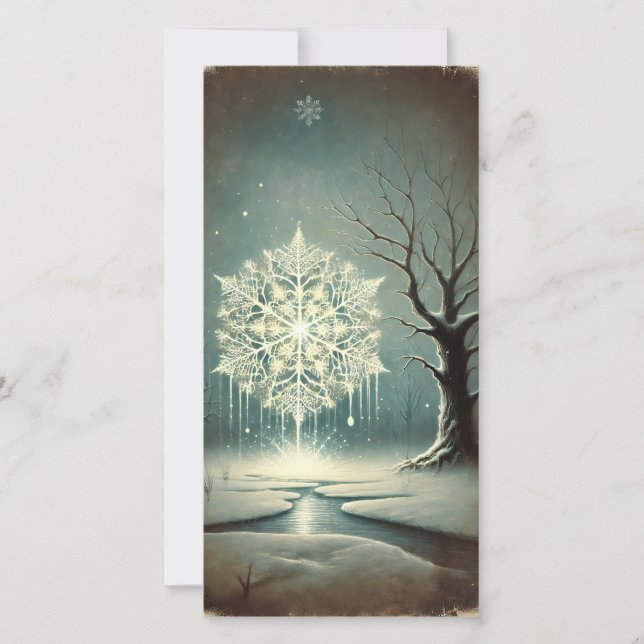 Strange Dark Snowy Winter Night Snow Flake Card (Front)