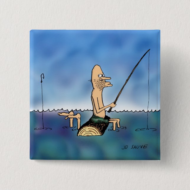 Strange Day Fishing Cartoon 2 Inch Square Button (Front)