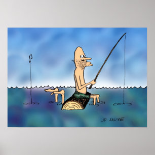 Strange Day Fishing Cartoon Poster