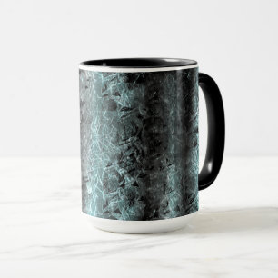 Strange fibrous texture in clear blue and black mug