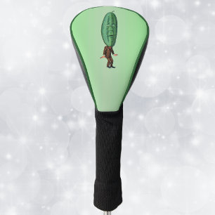 Strange Man With Pickle Head in Brown Suit  Green Golf Head Cover