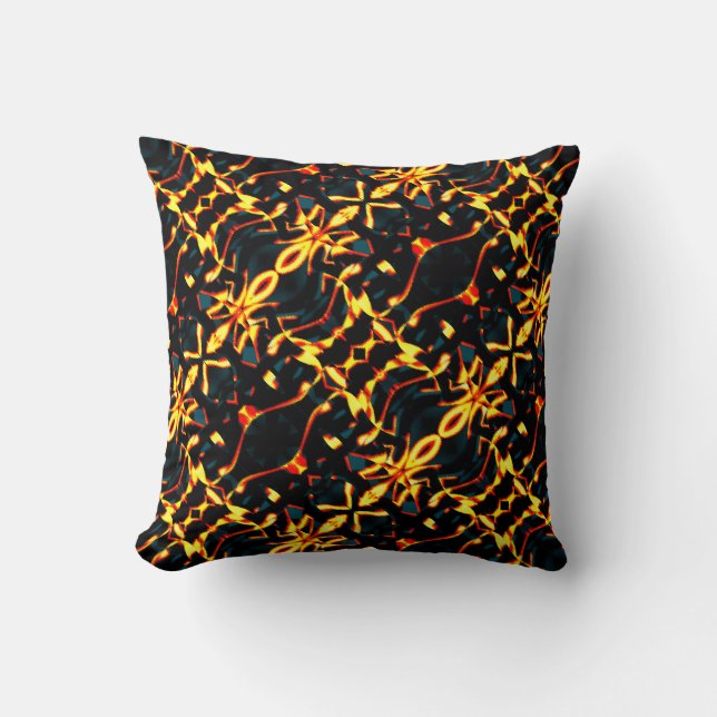 Strange mirrored red yellow, cyano fund throw pillow (Front)