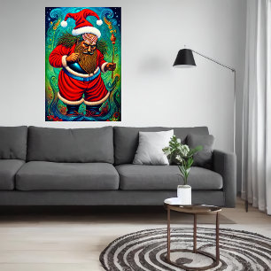 Strange portrait of Santa Claus AI Art Poster