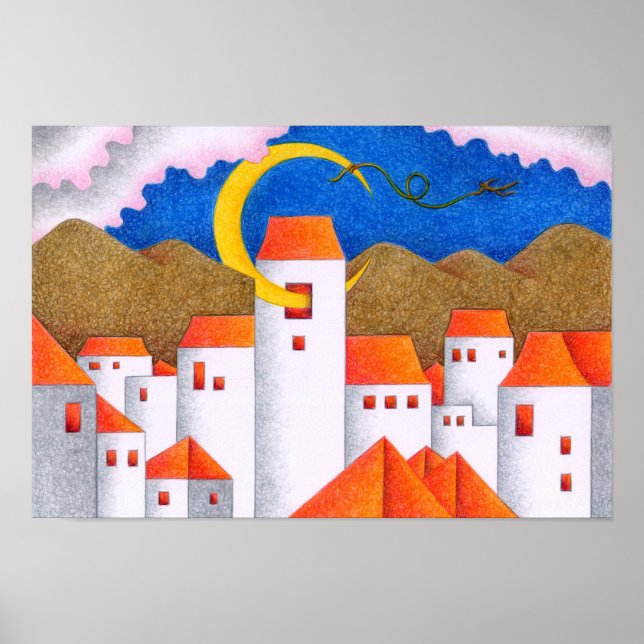 Strange space, a crescent moon city. poster (Front)