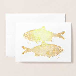 Strange vintage fish drawing foil card