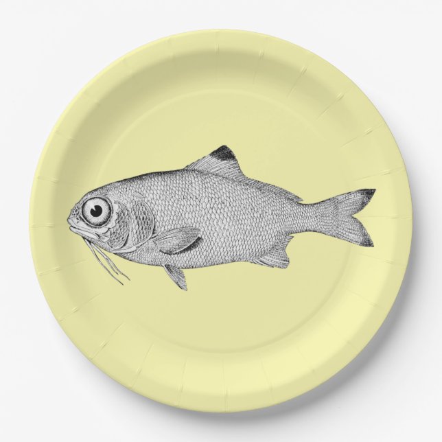 Strange vintage fish drawing paper plate (Front)
