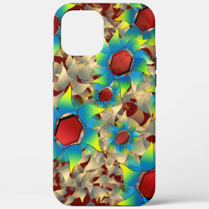 Strange virtual flowers, bluish petals on dark red iPhone 12 pro max case