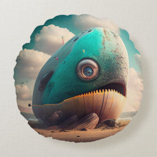 Strange Whale Round Pillow