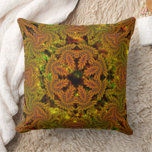 Strange yellowish kaleidoscope over abstract image throw pillow