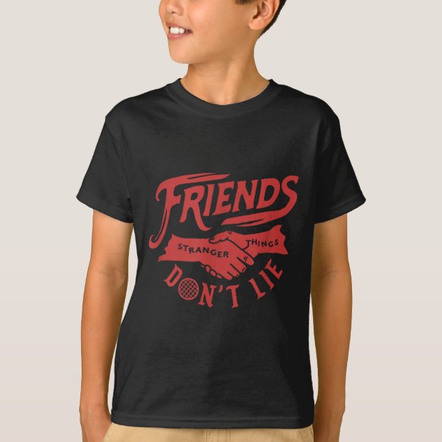 Stranger Things 4 Friends Don’t Lie Text Handshake T-Shirt (Front)