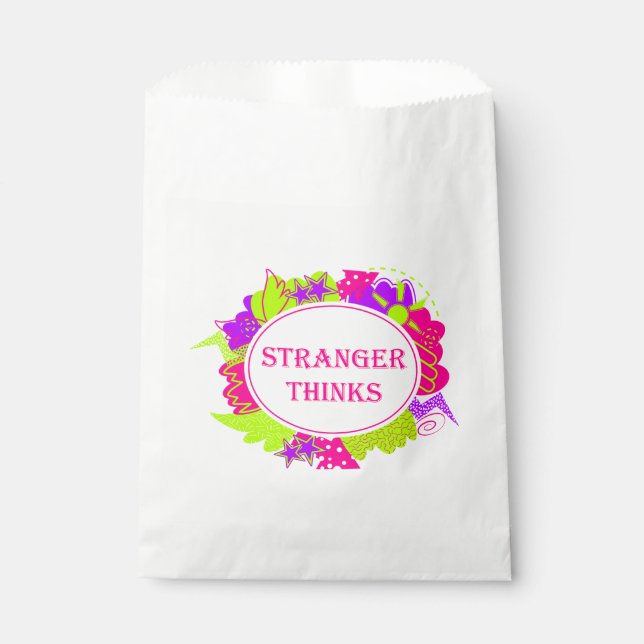 Stranger thinks quote in 80s tv show style favour bag (Front)