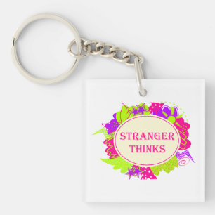 Stranger thinks quote in 80s tv show style keychain