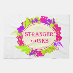 Stranger thinks quote in 80s tv show style kitchen towel