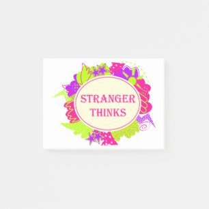 Stranger thinks quote in 80s tv show style post-it notes