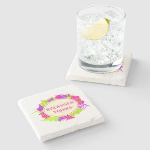 Stranger thinks quote in 80s tv show style stone coaster