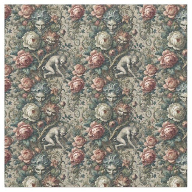 Strangers in the Park at Night – Gothic Dense Tile Fabric (Close Up)