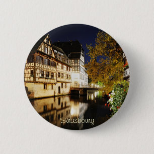 Strasbourg at night 2 inch round button
