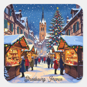 Strasbourg, France Christmas Square Sticker