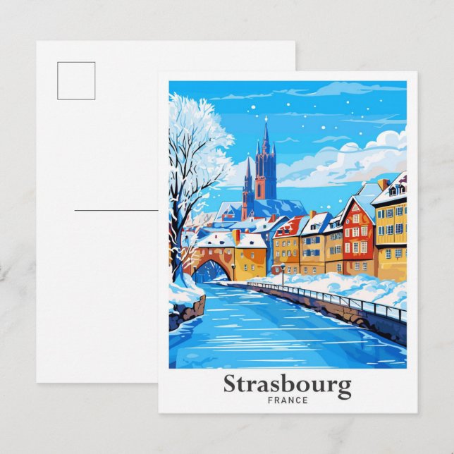 Strasbourg France Travel Vintage Illustration Postcard (Front/Back)