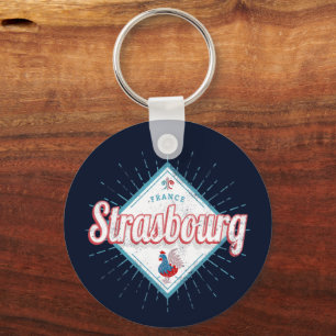 Strasbourg Grand Est France Retro Rooster Vintage Keychain