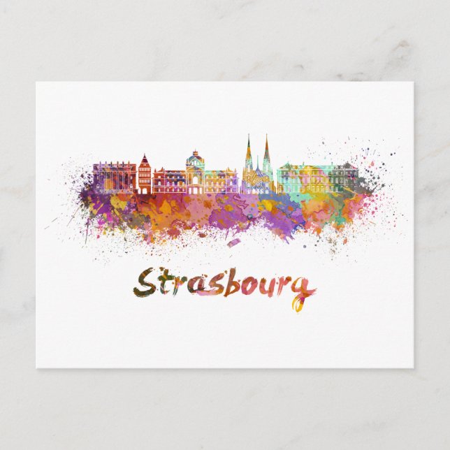 Strasbourg skyline in watercolor postcard (Front)