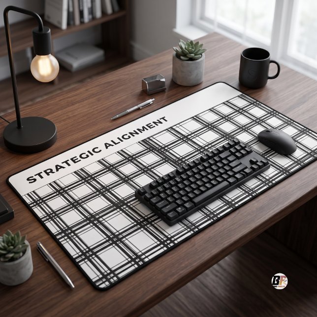 Strategic Alignment Modern Grid Black White Desk Mat (#OrederNow)