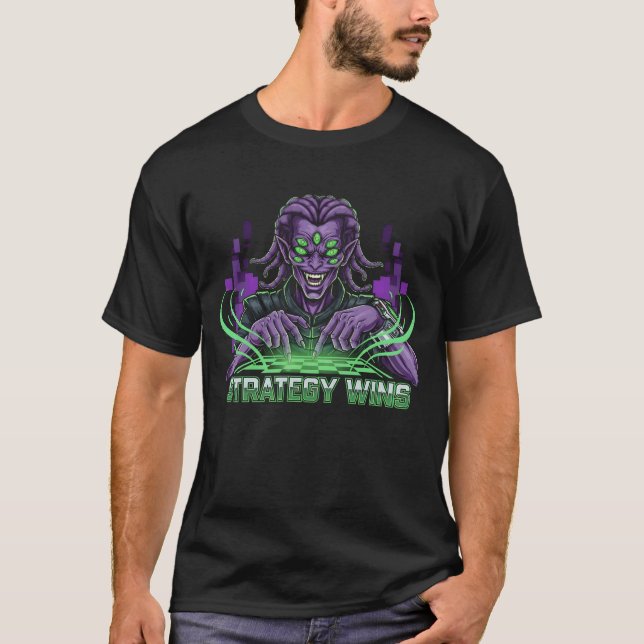 Stratégie remporte le T-shirt Alien Gamer | Sci-Fi (Devant)
