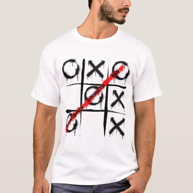 Strategize Dominate Win Tic Tac Toe Grafitti Desig T-Shirt (Front)