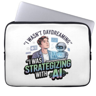 Strategizing with AI – Funny Daydreaming Slogan Laptop Sleeve