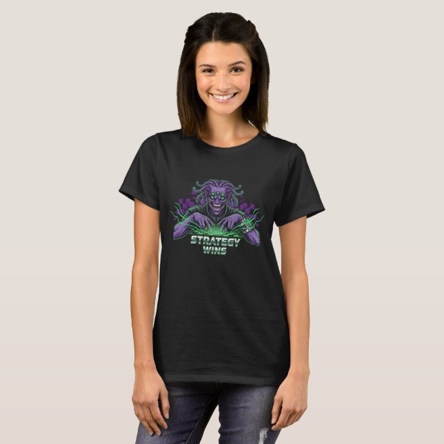 Strategy Wins Alien Gamer T-Shirt | Sci-Fi Chess M (Front Full)