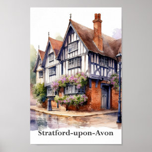Stratford upon Avon Watercolor Painting Travel Poster