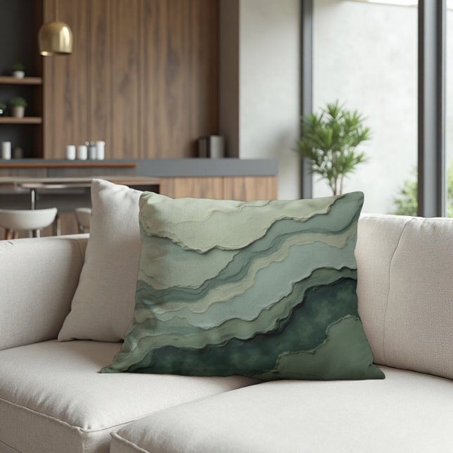 Stratified Sage Abstract - Organic Modern Throw Pillow (Stratified Sage Throw Pillow: Organic Modern Abstract Art for Sophisticated Home Decor.)