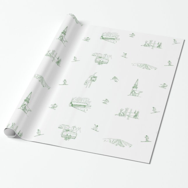 Stratton Toile gift wrap - green  (Unrolled)