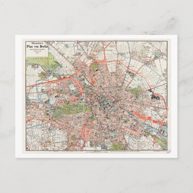 Straube's Vintage Map of Berlin, Germany, Postcard (Front)