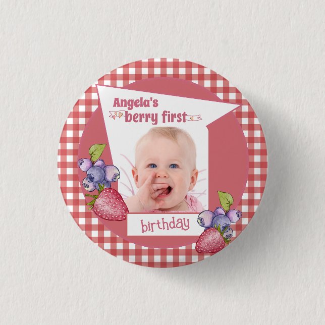 Straw - Berry First Birthday 1 Inch Round Button (Front)