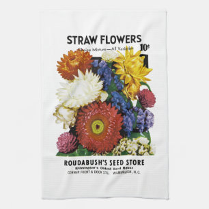 Straw Flowers Seed Packet Label Kitchen Towel