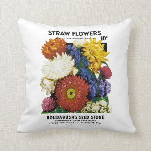 Straw Flowers Seed Packet Label Throw Pillow