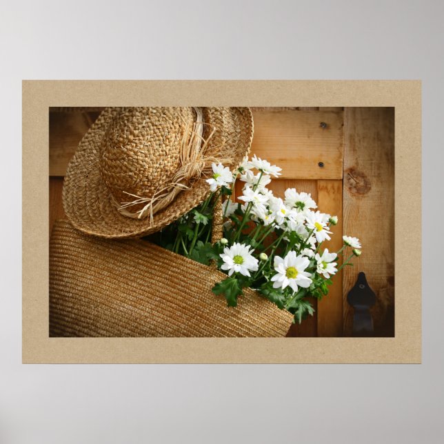 Straw Hat and Daisies Photography Art Poster (Front)