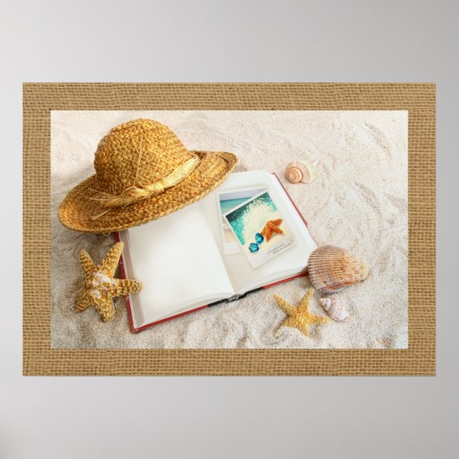 Straw Hat Beach Scene Art Poster (Front)