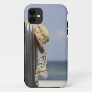 Straw Hat Hanging On Fence At Beach iPhone 11 Case