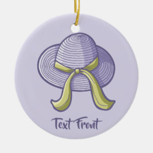 Straw Hat Lilac Ceramic Ornament