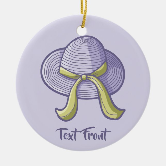 Straw Hat Lilac Ceramic Ornament (Front)