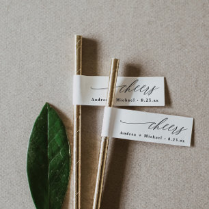 Straw Tag Drink Flag Modern Romantic Wedding Wrap  Around Label